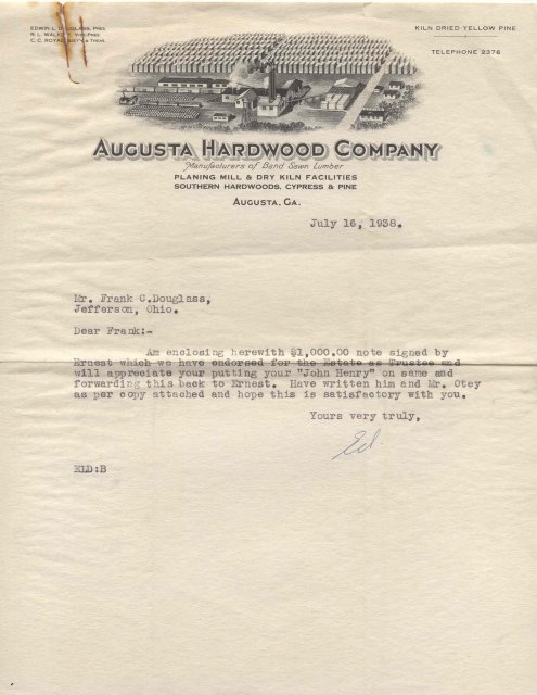 Augusta Hardwood Mill Letter