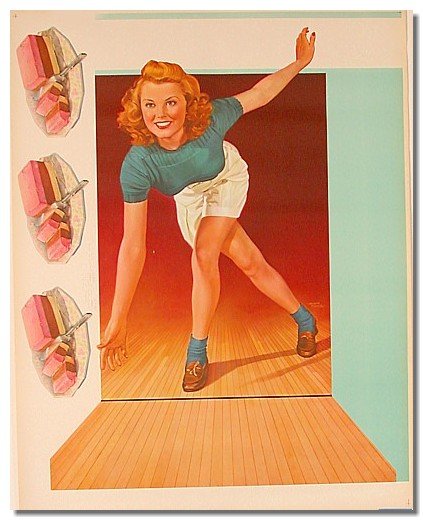 PINUP GIRL BOWLING POSTER SIGN ~ vintage ice