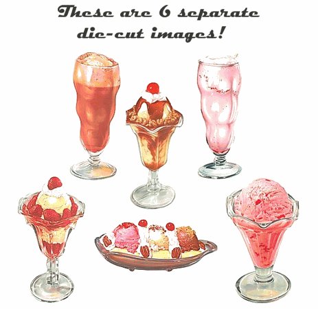 6 vintage Die Cut Ice Cream Image Signs