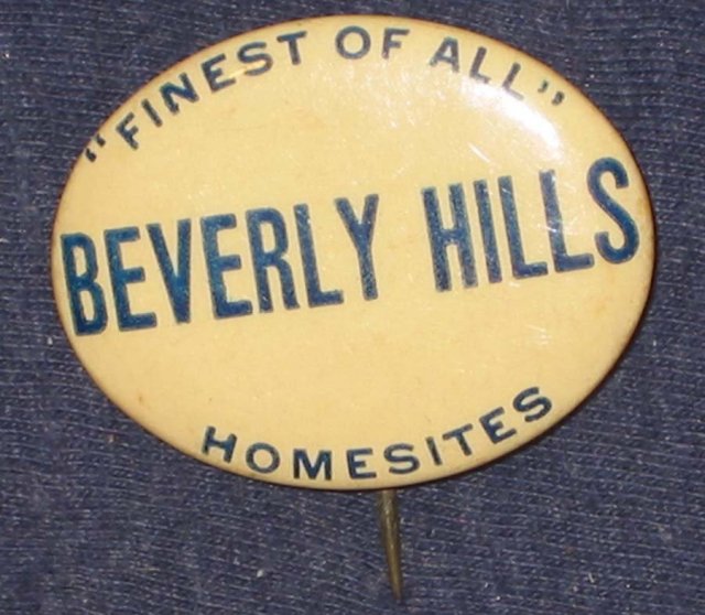 VINTAGE PINBACK PIN ~ BEVERLY HILLS REALTOR 1928