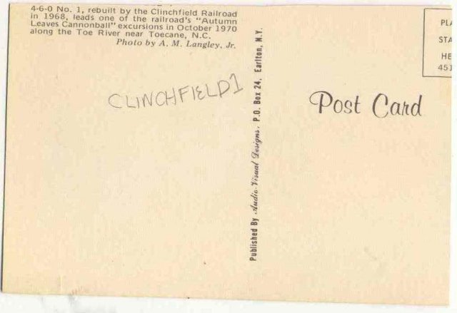 VINTAGE RAILROAD POSTCARD ~ CLINCHFIELD NORTH CAROLINA