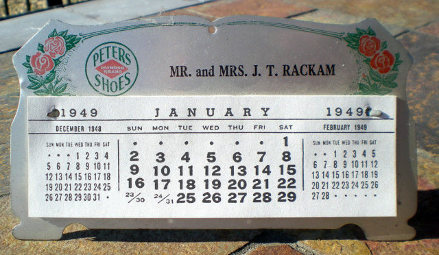 Peters Diamond Shoe Calendar 1949