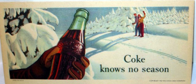Coca Cola Soda Sking Blotter Sign 1947 COke