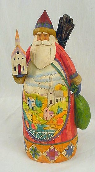 JIM SHORE SANTA CLAUS W CHURCH STATUE * ENESCO
