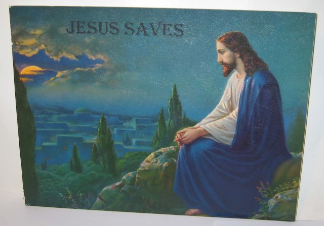 VINTAGE JESUS SIGN * OLD VINTAGE 1950S JESUS
