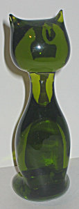 VINTAGE CAT PAPERWEIGHT * OLD GREEN GLASS