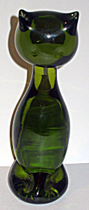 VINTAGE CAT PAPERWEIGHT * OLD GREEN GLASS