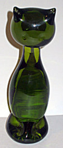 VINTAGE CAT PAPERWEIGHT * OLD GREEN GLASS
