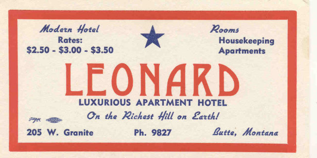 Leonard Hotel Blotter 1950s
