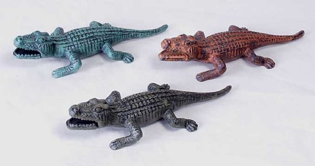 3 CAST IRON GARDEN CROCODILE STATUES