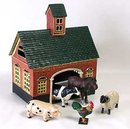 CAST IRON FARMHOUSE BARN W 5 PAINTED ANIMALS