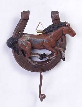 PRIMTIVE HORSE HOOK * 2 CAST IRON COUNTRY WALL HANGAR