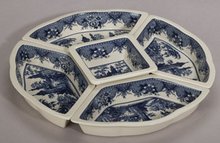 PORCELAIN TRANSFERWARE PLATES * 5 TOILE SNACK