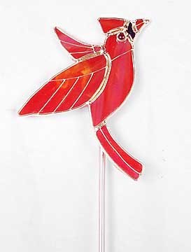 RED CARDINAL GLASS GARDEN STAKE