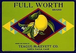Full Worth Lemon Citrus Crate Label