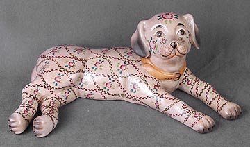 PORCELAIN PINK DOG STATUE
