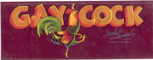VINTAGE GAY COCK BOX LABEL * ROOSTER