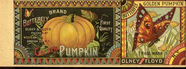 ANTIQUE OLNEY & FLOYD BUTTERFLY PUMPKIN LABEL