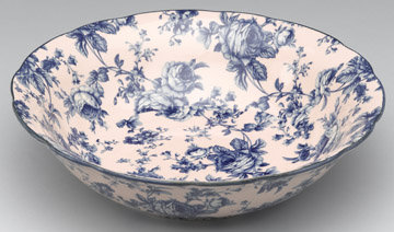BLUE BLUSH PORCELAIN TRANSFERWARE FLORAL BOWL