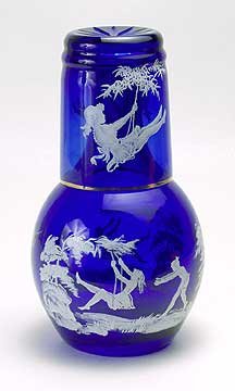 CUT OVERLAY COBALT BLUE GLASS NIGHT SET