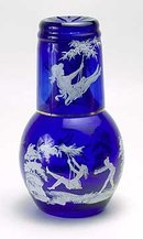 CUT OVERLAY COBALT BLUE GLASS NIGHT SET