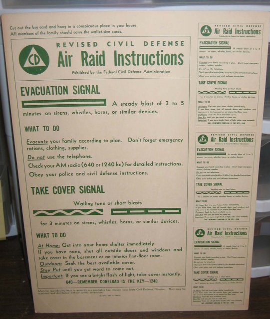 Vintage 1955 CIVIL DEFENSE AIR Raid Instruction Card