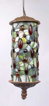 ART DECO HANGING LAMP W JEWELED DESIGN