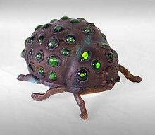ART DECO GREEN GLASS DOT LADYBUG LAMP