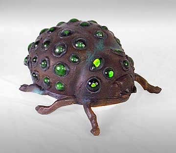 ART DECO GREEN GLASS DOT LADYBUG LAMP