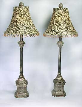 PAIR SILK SHADE BUFFET LAMPS / CAT