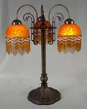 RETRO AMBER BEADED PARLOR LAMP / NEW LIGHTING