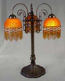 RETRO AMBER BEADED PARLOR LAMP / NEW LIGHTING