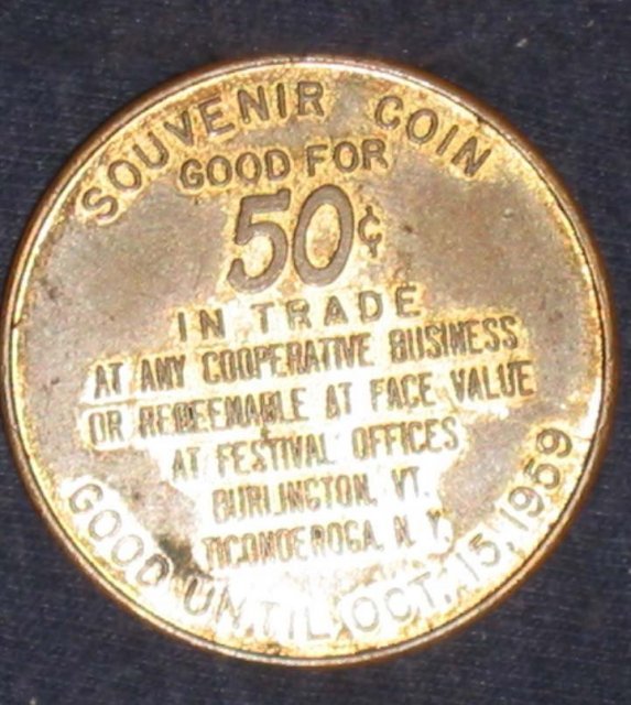 VINTAGE 1959 SOUVENIR FESTIVAL COIN / NEW YORK VERMONT