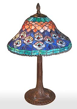 PEACOCK GLASS TABLE LAMP / NEW