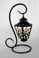 GLASS PANELED FLORAL PARLOR LAMP / NEW