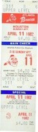 ATLANTA BRAVES Baseball Tickets 1982 / VINTAGE SPORTS MEMORABILIA