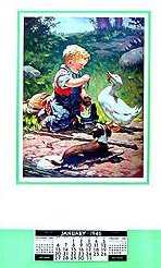 1946 Vintage Calendar - Boy Puppy Duck