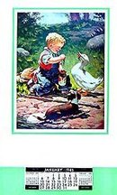 1946 Vintage Calendar - Boy Puppy Duck