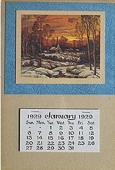 VINTAGE 1929 CHURCH IN WOODS WINTER SCENE CALENDAR
