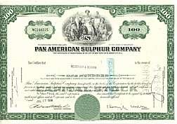 VINTAGE PAN AMERICAN SULPHER STOCK CERTIFICATE 1960S