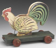 CHICKEN TOY ON WHEELS / REPRODUCTION NEW