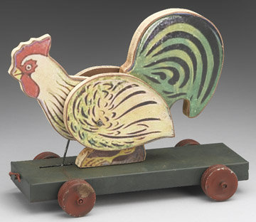 CHICKEN TOY ON WHEELS / REPRODUCTION NEW