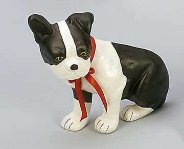 CAST IRON PAINTED BOSTON TERRIER DOG DOOR STOP