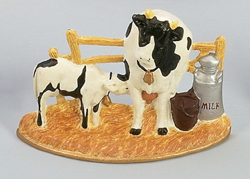 CAST IRON COW DOOR STOP / MILK / PAIL