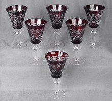 6 CUT RUBY OVERLAY GLASSES / NEW