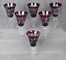 6 CUT RUBY OVERLAY GLASSES / NEW