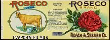 Roseco Evaporated Milk Label - Dairy Cow