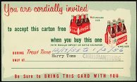VINTAGE 1940s COCA COLA SODA Coupon / invitation