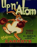 Vintage UP N' ATOM CARROT Label / rabbit / bunny
