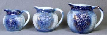 3 PORCELAIN WATER PITCHERS NEW / BLUE GOLD